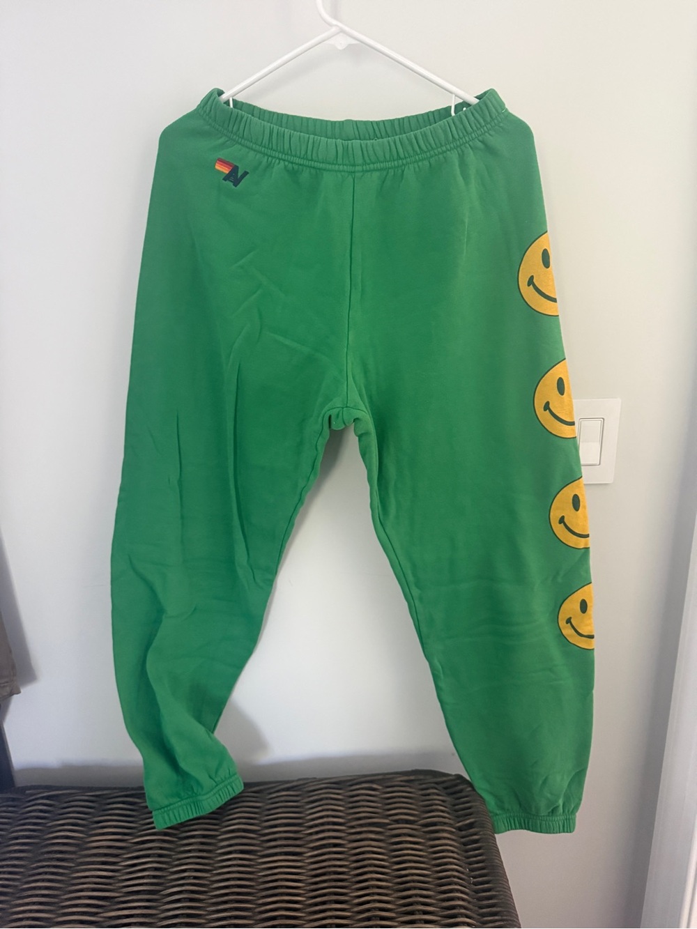 Kelly Green Sweatpants with Yellow Smiley Faces